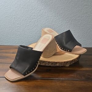 DOLCE VITA Amino Slip On High Heel Learher Sandals Mules Black Gold Studs Sz 10